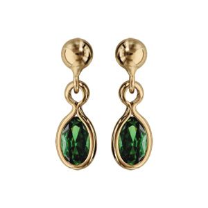 Boucles d'oreille pendantes en plaqué or avec navette vert foncé et fermoir poussette