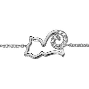 Bracelet en argent rhodi&eacute; cha&icirc;ne avec chat ajour&eacute; stylis&eacute; avec queue orn&eacute;e d'oxydes blancs - longueur 16cm + 2cm de rallonge