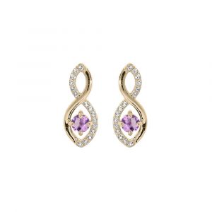 Boucles d'oreille en plaqu&eacute; or infini Amethyste v&eacute;ritable et oxydes blancs sertis et fermoir poussette