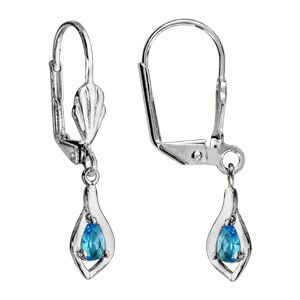 Boucles d'oreilles en argent rhodié losange suspendu avec oxyde bleu clair et fermoir dormeuse