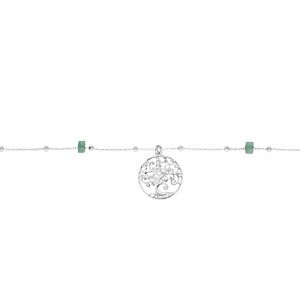 Chaîne de cheville en argent platiné avec pampille arbre de vie et Jade vert véritable 22+3cm