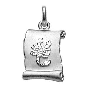 Pendentif en argent rhodié zodiaque parchemin simple Scorpion