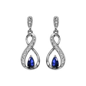 Boucles d'oreilles pendantes en argent rhodié collection joaillerie infini et pierre bleu foncé fermoir poussette