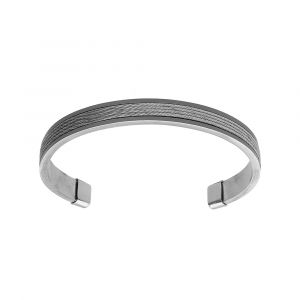 Bracelet jonc en acier ouvert et c&acirc;ble sur l'ext&eacute;rieur 65 x 50mm
