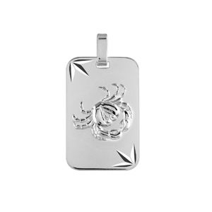 Pendentif en argent rhodié plaque G.I diamanté étoilé zodiaque Cancer