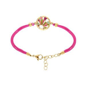 Bracelet Stella Mia en acier doré jaune résine rose et violet cordon fushia  - 16+3cm