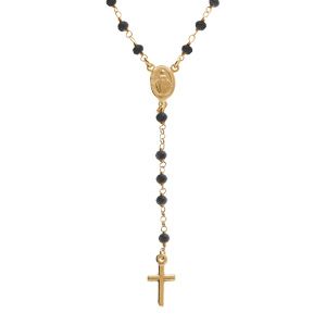 Collier en argent doré chapelet boules facetées spinelle noires  - 45+5cm