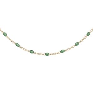 Sautoir en argent et dorure jaune avec olives couleur vert fluo 60+10cm