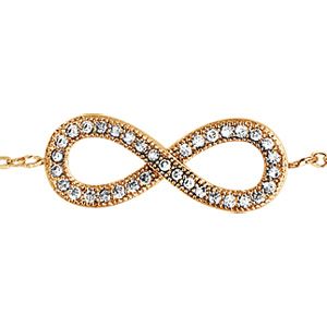 Bracelet en plaqu&eacute; or cha&icirc;ne avec symbole infini orn&eacute; d'oxydes blancs au milieu - longueur 16,5cm + 2cm de rallonge