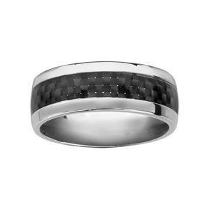 Alliance en acier avec bande en carbone motifs tress&eacute;s au milieu et bords brillants