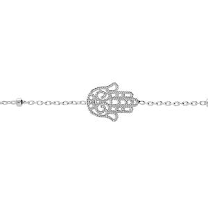 Bracelet en argent rhodié chaîne avec fines boules et Main de Fatma 15+3cm