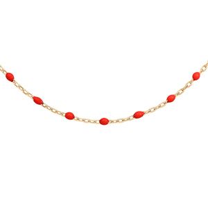 Sautoir en argent et dorure jaune avec olives couleur rouge 60+10cm