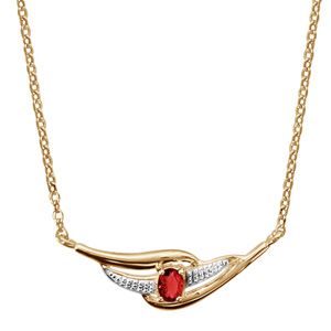 Collier en plaqué or chaîne avec pendentif 2 brins torsadés dont 1 lisse et l'autre orné d'oxydes blancs et 1 oxyde rouge au milieu - longueur 43cm + 2cm de rallonge