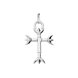 Pendentif en argent platiné croix Camarguaise petit modèle avec trident et fer à cheval