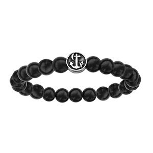Bracelet en acier extensible perles en bois noir motif ancre marine