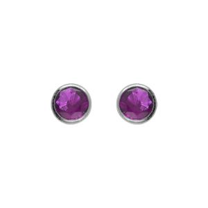Boucles d'oreille tige en argent rhodié ronde 4mm serti clos oxyde violet