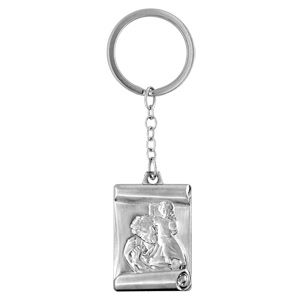 Porte-clefs en acier avec parchemin motif Saint Christophe