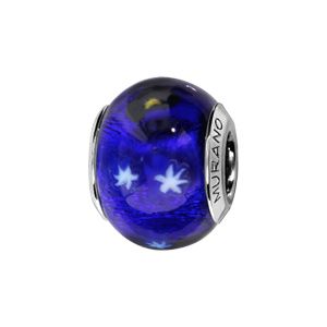 Charms Thabora en argent rhodié et verre de Murano véritable bleu avec étoiles