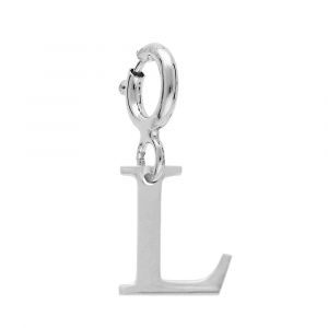 Pendentif Charms en argent rhodi&eacute; initiale lettre L sur fermoir anneau ressort