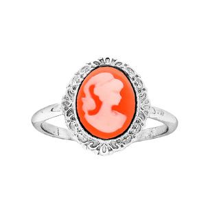 Bague en argent rhodié Camée rose