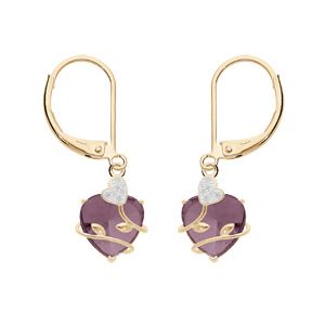 Boucles d'oreille en plaqué or coeur oxyde violet motif volute et fermoir dormeuse