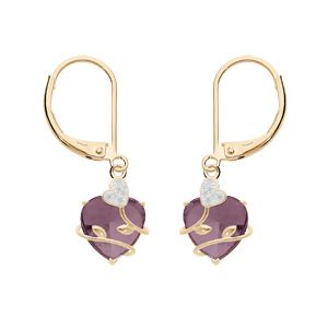 Boucles d'oreille en plaqué or coeur oxyde violet motif volute et fermoir dormeuse