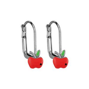 Boucles d'oreilles pour enfant en argent rhodié pomme rouge et fermoir dormeuse