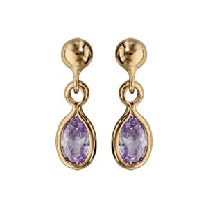 Boucles d'oreille pendantes en plaqué or avec navette violet clair et fermoir poussette