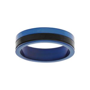 Bague en acier et PVD noir et bleu bicolore largeur 6mm