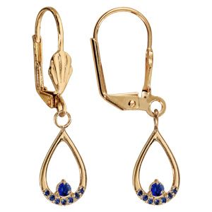 Boucles d'oreilles pendantes en plaqué or goutte suspendue ajouré avec oxyde bleu foncé et fermoir dormeuse