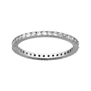 Alliance en argent rhodi&eacute; avec rail fin d'oxydes blancs