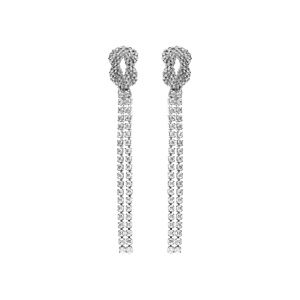 Boucles d'oreille pendante tige en argent rhodié deux 2 rangs d'oxydes blancs sertis avec noeud