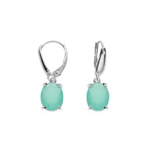 Boucles d'oreille dormeuse argent rhodié oxyde ovale 10 x 7.5mm vert opaque