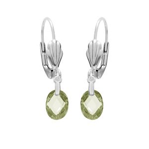 Boucles d'oreille en argent rhodié oxyde vert olive faceté forme goutte suspendue et fermoir dormeuse