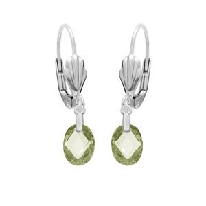 Boucles d'oreille en argent rhodié oxyde vert olive faceté forme goutte suspendue et fermoir dormeuse