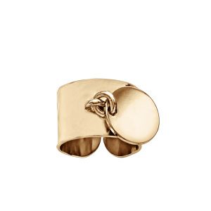 Bague anneau lisse en plaqué or de 12mm de large avec pastille ronde de 13mm