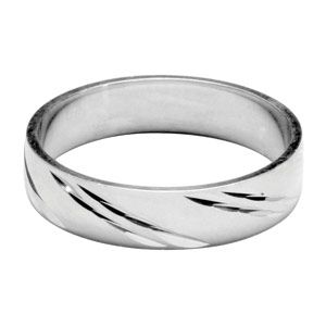 Alliance en argent rhodié satiné 5mm et diamantée 2 traits en biais