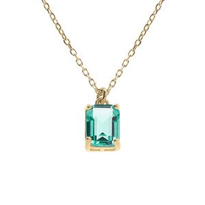 Collier argent doré pendentif rectangulaire oxyde bleu vert réglable 42 à 44cm