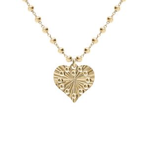 Collier argent doré chaîne boules pendentif coeur martelé réglable 40 à 45cm