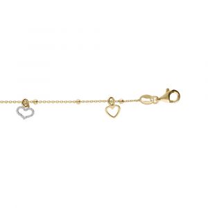 Cha&icirc;ne cheville argent dor&eacute; pampilles coeurs lisses et givr&eacute;s  r&eacute;glable 23 &agrave; 26cm