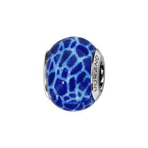 Charms Thabora en argent rhodié et verre de Murano véritable bleu marbré