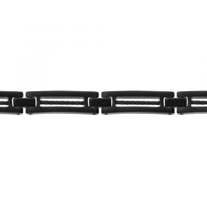 Bracelet en acier et PVD noir c&acirc;ble noir 19+1,5cm r&eacute;glable double fermoir