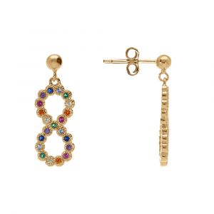 Boucles d'oreille tige plaqu&eacute; or pendantes motif infini multi couleurs