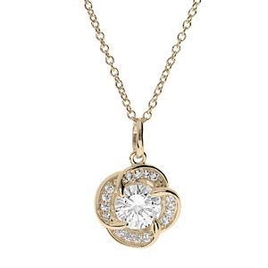 Collier en plaqué or chaîne avec pendentif noeud d'amour d'oxydes blancs 40+4cm