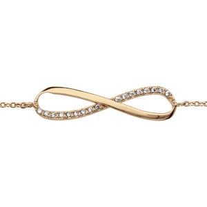 Bracelet en plaqu&eacute; or cha&icirc;ne avec au milieu symbole infini orn&eacute; d'oxydes blancs sur moiti&eacute; du symbole - longueur 16cm + 2cm de rallonge