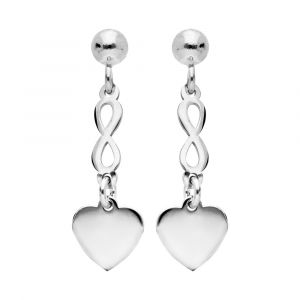Boucles d'oreille pendantes en argent rhodi&eacute; symboles coeur et infini suspendus et fermoir poussette
