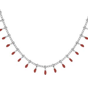 Collier en acier avec pampilles couleur rouge 40+5cm
