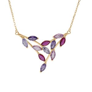 Collier en vermeil forme pointe empiérré violet rose fuschia  - 40+5cm