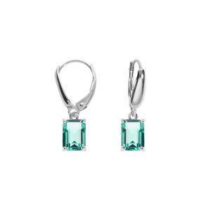 Boucles d'oreille dormeuse argent rhodié oxyde rectangulaire bleu vert