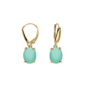 Boucles d'oreille dormeuse argent doré oxyde ovale 10 x 7.5mm vert opaque